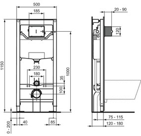 Set vas wc suspendat Ideal Standard Connect Air AquaBlade cu capac soft close, rezervor incastrat si clapeta crom