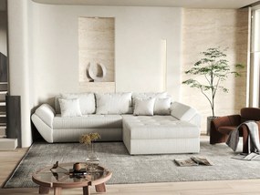 Colțar extensibil dumonde cu ladă de depozitare si sezut confortabil din spuma high-density, Loana Zoom Crem II 270x185 cm