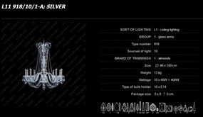 Lustra 10 brate cristal Bohemia L11 918/10/1-A SILVER LIP