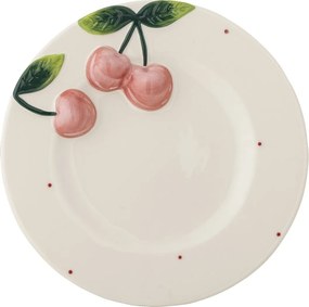 Farfurie din ceramică cu cireșe sculptate, D20,5×H3 cm, roz, „Berrie"