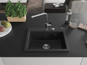 Mexen Oscar chiuvetă din granit cu 1 cuvă 580 x 490 mm, neagră, sifon cromat - 6519581000-77