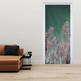 Fototapet pentru ușă - Aurora boreală peste copaci înghețați (95x205cm)