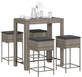 3261456 vidaXL Set mobilier bar de grădină, cu perne, 5 piese, gri, poliratan