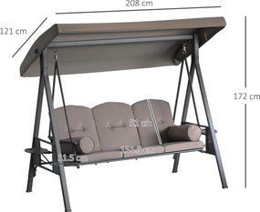 Outsunny Balansoar 3 Locuri Autoportant de Exterior, Cadru Rezistent, Șezut Căptușit cu Acoperiș Reglabil, Maro | Aosom Romania
