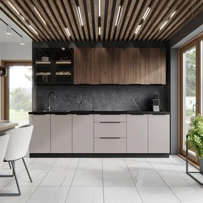 Dulap înalt pentru cuptor şi cuptor cu microunde, nuc okapi/negru, MENZO 60 DPM-210 2F