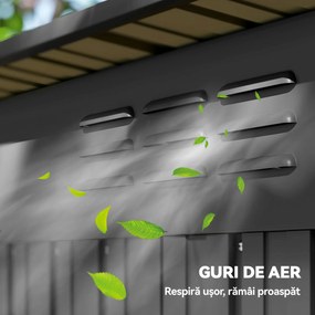 Outsunny Căsuță de Grădină 1.37m² din Metal, Montare Ușoară, Depozit pentru Unelte de Grădină cu Fante de Aer, Ușă Culisantă, Acoperiș Înclinat și Mănuși, 159x106x181 cm, Gri Închis | Aosom Romania