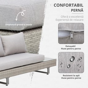 Salon de Gradina Outsunny, Set Canapele cu Masa din Ratan Gri | Aosom Romania