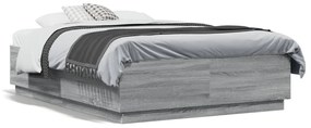 3209651 vidaXL Cadru de pat cu LED, gri sonoma, 135x190 cm, lemn prelucrat