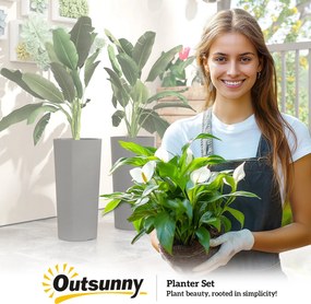 Outsunny Set de 2 ghivece stivabile, ghiveci cu găuri 35x35 cm, rotund, Gri închis | Aosom Romania