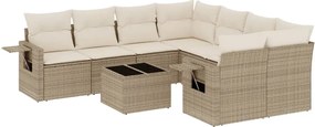 vidaXL Set canapele de grădină, 9 piese, cu perne, bej, poliratan
