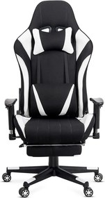 Scaun gaming alb din stofa cu suport de picioare, ergonomic si reglabil OFF 296