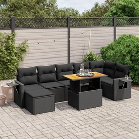 3275708 vidaXL Set mobilier de grădină cu perne, 8 piese, negru, poliratan