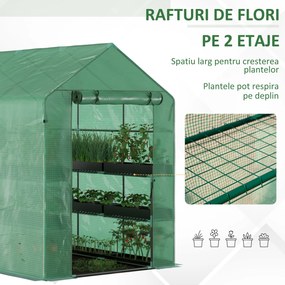 Outsunny Sera de Gradina cu 2 Rafturi pentru plante, legume, fructe din PE si Otel, 214x143x195cm - Verde | Aosom Ro