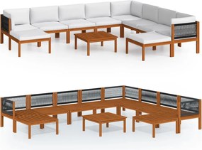 vidaXL Set fotoliu de grădină cu 11 piese și perne, lemn crem, acacia și frânghie