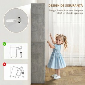 HOMCOM Scarpieră Economisitoare de Spațiu Modernă cu 4 Ante pentru 16 Perechi de Pantofi, 62.5x26x156 cm, Gri Ciment | Aosom Romania