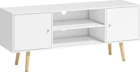 HOMCOM Cabinet TV 55" cu 2 Dulapuri, Uși și 2 Rafturi Deschise, Consolă TV din Lemn și PAL, 120x34x50 cm, Alb | Aosom Romania