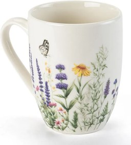decoDoma Set de căni din porţelan LAVANDĂ ŞI FLUTURI în cutie cadou 350 ml 2 buc