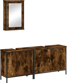 vidaXL Set mobilier de baie, 3 piese, stejar fumuriu, lemn prelucrat