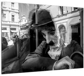 Tablou pe sticlă - Charles Chaplin la Praga (70x50 cm)