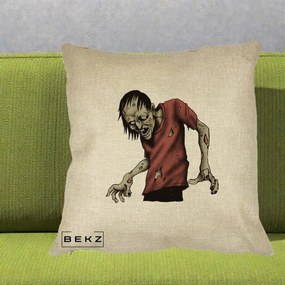 Perna Decorativa Halloween Zombie Infricosator, 40x40 cm, Crem, Husa Detasabila, Perna Inclusa, BEKZ®