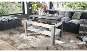 Masă de conferință extensibilă ADEN, blat ridicabil, gri beton/alb