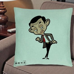 Perna Personalizata Mr. Bean Caricatura, 40x40 cm, Verde Menta, Husa Detasabila, Perna Inclusa, BEKZ®