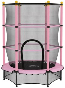HOMCOM Trambolină Elastică pentru Copii 3-10 Ani cu Plasă de Siguranță și Țevi Capitonate, Ø140x190 cm, Roz | Aosom Romania