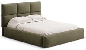 Pat matrimonial verde tapițat cu spațiu de depozitare cu somieră 200x200 cm Libera – Windsor &amp; Co Sofas