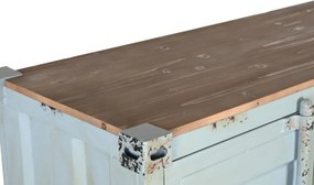 Dulap înalt industrial din metal, turcoaz, cu 2 uși din tablă ondulată, oglindă, 3 sertare, 4 rafturi și bară pentru haine, 174 x 112 x 46 cm, „Cargo”