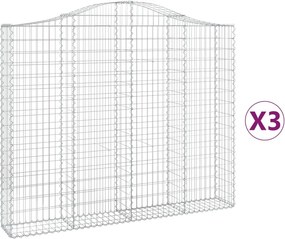 vidaXL Coșuri gabion arcuite 3 buc, 200x30x160/180 cm, fier galvanizat