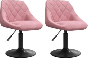 vidaXL Scaune de bucătărie pivotante, 2 buc., roz, catifea