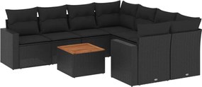 vidaXL Set mobilier de grădină cu perne, 9 piese, negru, poliratan