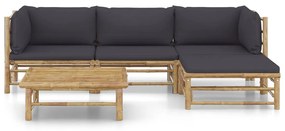 3058194 vidaXL Set mobilier de grădină cu perne gri închis, 5 piese, bambus