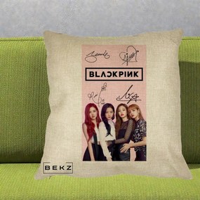 Perna Personalizata K-pop BLACKPINK Semnaturi si Foto, 40x40 cm, Crem, Husa Detasabila, Perna Inclusa, BEKZ®