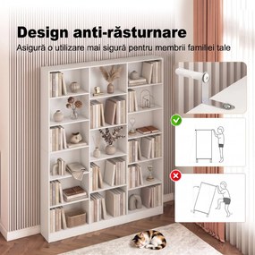 HOMCOM Bibliotecă cu Polițe Reglabile și Sistem Anti-Răsturnare din PAL, 149 x 23,6 x 188 cm, Albă | Aosom Romania