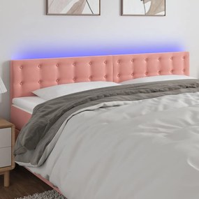 3122105 vidaXL Tăblie de pat cu LED, roz, 160x5x78/88 cm, catifea