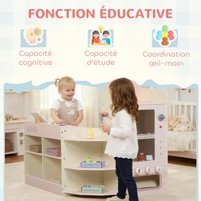 AIYAPLAY Supermarket pentru copii, magazin jucărie din lemn, casă de marcat, distribuitor și accesorii, 90,7x60x73,8cm, verde | Aosom Romania