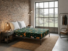 Cearsaf din microfibra SNOWMAN AND GINGERBREAD verde 180x200 cm
