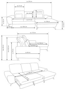 Colțar extensibil tapițat ALTA, cu spațiu de depozitare, formă L, orientare stânga, gri