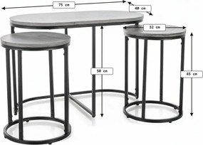 Masuta de cafea TWIXE cu mese auxiliare 75x40 cm, negru/decor stejar artisan