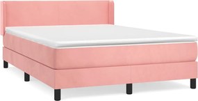 vidaXL Pat box spring cu saltea, roz, 140x200 cm, catifea