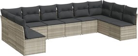 vidaXL Set canapele de grădină cu perne 10 piese gri deschis poliratan