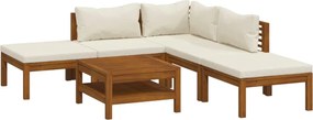 vidaXL Set mobilier grădină cu perne crem, 6 piese, lemn masiv acacia
