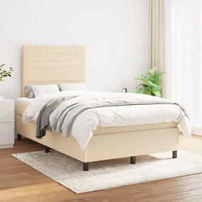 vidaXL Pat box spring cu saltea, crem, 120x200 cm, textil