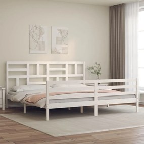 3194912 vidaXL Cadru de pat cu tăblie Super King Size, alb, lemn masiv