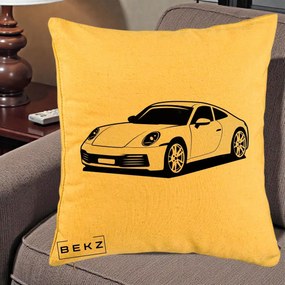 Perna Personalizata Porsche 911 Silueta, 40x40 cm, Galben, Husa Detasabila, Perna Inclusa, BEKZ®