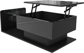 Masă de cafea cu înălțime reglabilă, cu sticlă și bandă LED, 100x50x33/47,5 cm, Negru