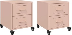 vidaXL Noptiere, 2 buc., roz, 36x39x43,5 cm, oțel