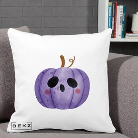 Perna Decorativa Dovleac Halloween Mov Kawaii, 40x40 cm, Alba Mata, Husa Detasabila, Perna Inclusa, BEKZ®