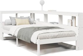 vidaXL Pat cu bibliotecă fără saltea, alb, 100x200 cm, lemn masiv pin